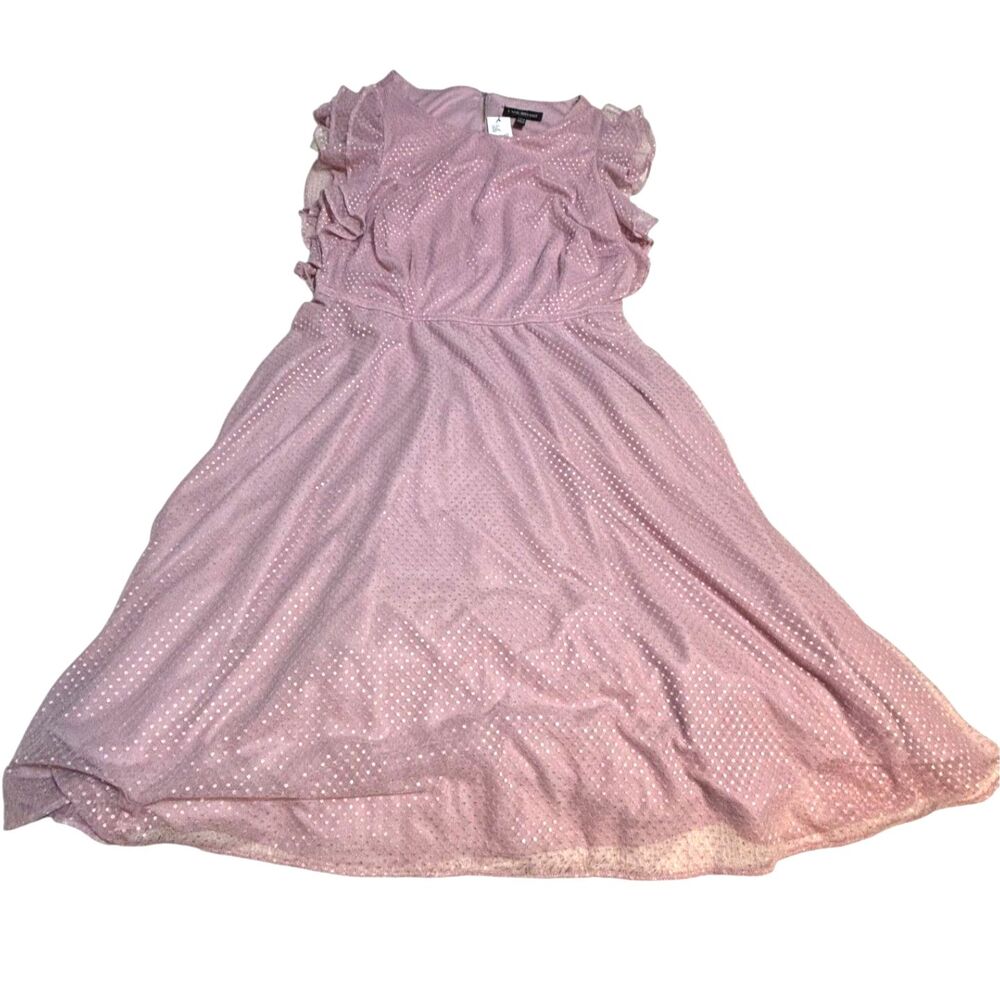 Lane Bryant Swiss Dot Ruffle Sleeve Midi Dress Mauve Pink 14/16 NWT Tie Back - Picture 7 of 8